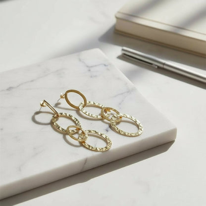 Linked Oval Earrings - Gold Stainless Steel