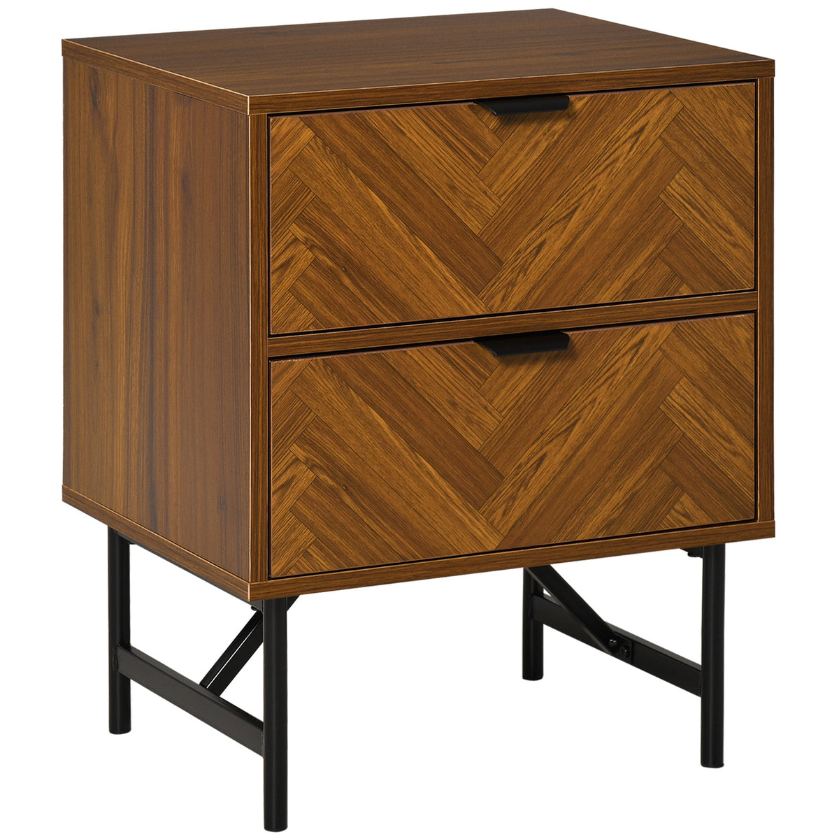 Erik Nightstand with 2 Drawers and Steel Legs-Walnut Brown