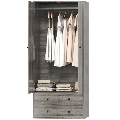 Armoire Briar avec 2 tiroirs et tringle à vêtements - Grise