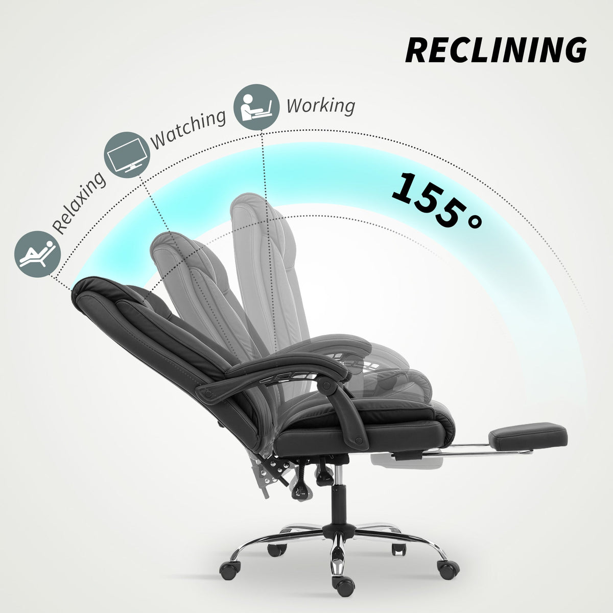 Alexis Executive Ergonomic Office Chair with Pet-Friendly Leather, Footrest and Swivel Recliner-Black
