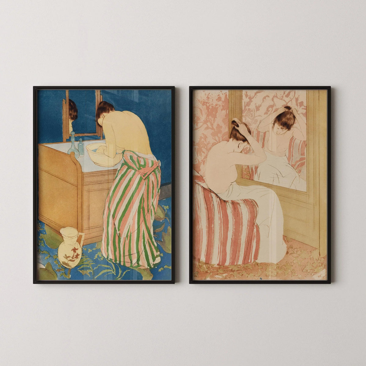 Mary Cassatt DUO DÉCLARATION - Femme se baignant et La Coiffure |  | Célèbre art impressionniste disponible encadré