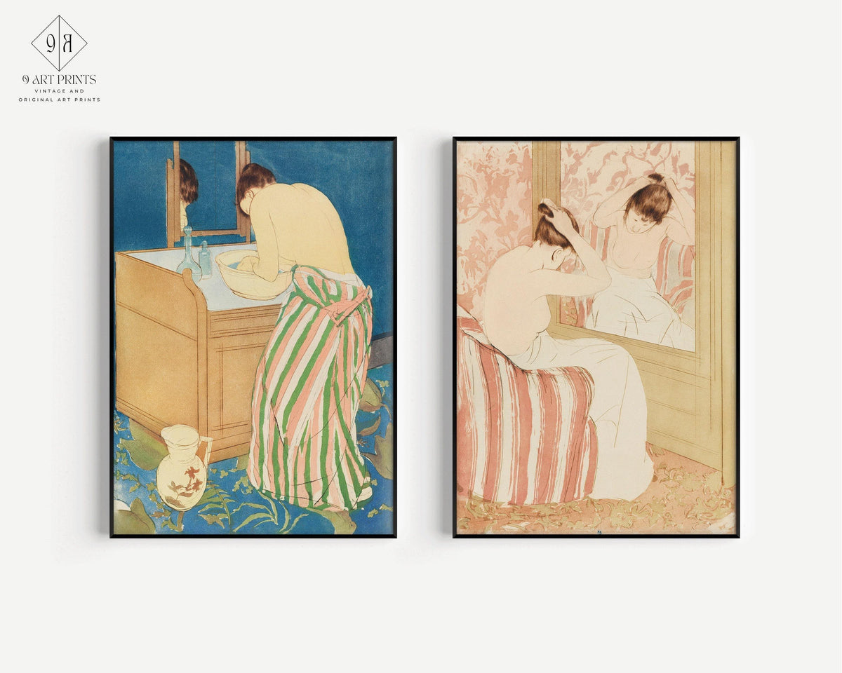 Mary Cassatt DUO DÉCLARATION - Femme se baignant et La Coiffure |  | Célèbre art impressionniste disponible encadré
