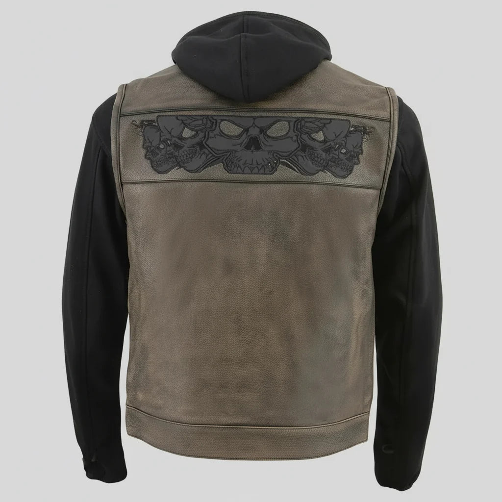 Milwaukee Leather Men's Skull Hoodie Leather Vest | 2-in-1 Moto Vest