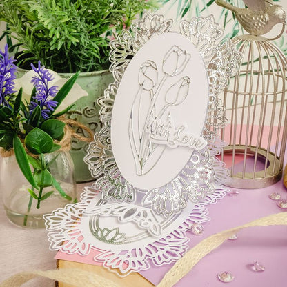 Matrice de découpe Pierre de Lune - Cadre floral bordé de dentelle