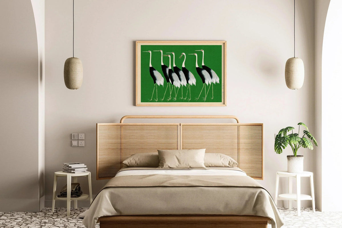 Ogata Korin - Cranes | PRINT | Vintage Japanese Art in Green (Available handframed or unframed)
