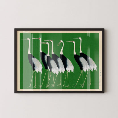 Ogata Korin - Cranes | PRINT | Vintage Japanese Art in Green (Available handframed or unframed)