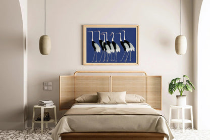 Ogata Korin Cranes Print: Japanese Woodblock Art, Blue Version