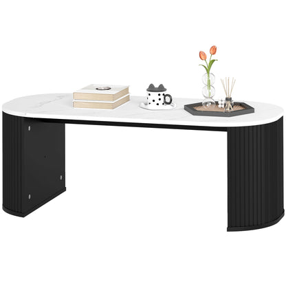 Table basse Cameron moderne en similicuir marbre - Noir