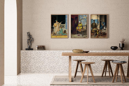 Orientalist Elegance: STATEMENT TRIO ArtFeaturing Musicians Scholars & Rich Patterns ‚Äì Timeless Wall D√©cor Available framed