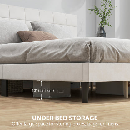 Harper King Size Bed Frame with Upholstered Headboard-Cream White