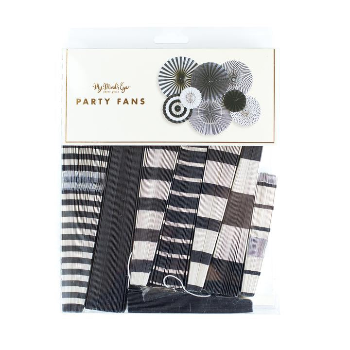 Black and Cream Paper Fans (SET OF 8)