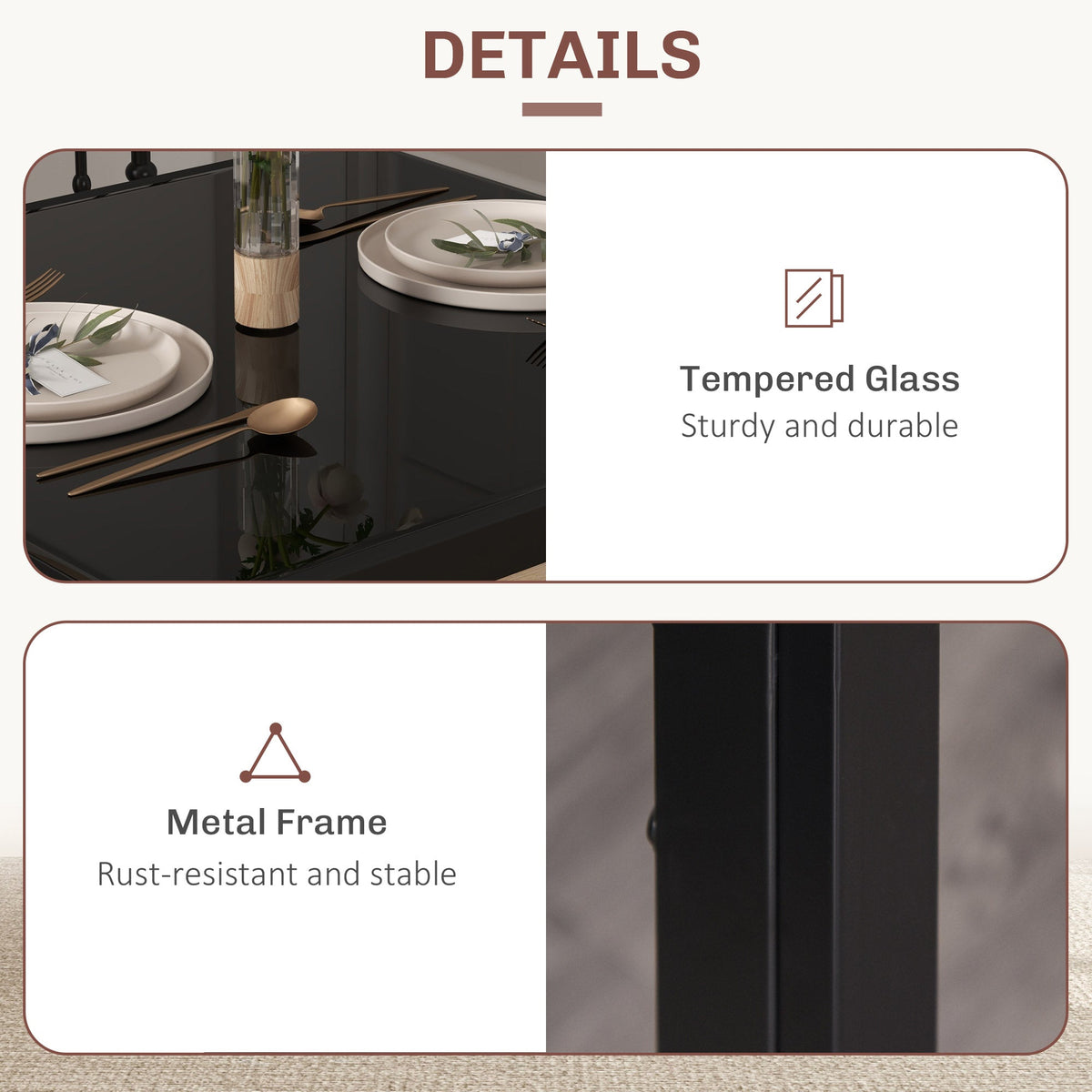 Zaya 3-Piece Rectangular Glass Dining Set for Small Spaces-Black