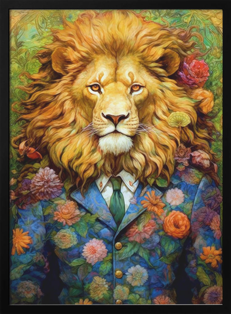 Lion in a Colourful Floral Suit Canvas Wall Art | Lion animal art #lion