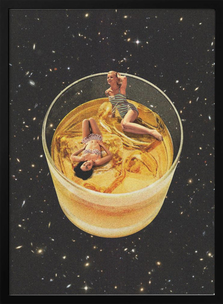 Surreal Whiskey Glass with Miniature Figures Canvas Wall Art | Whisky besties - On the rocks