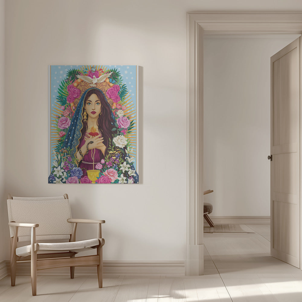 Floral Devotional Woman Portrait Canvas Wall Art | Mother Mary / Mary Magdalen