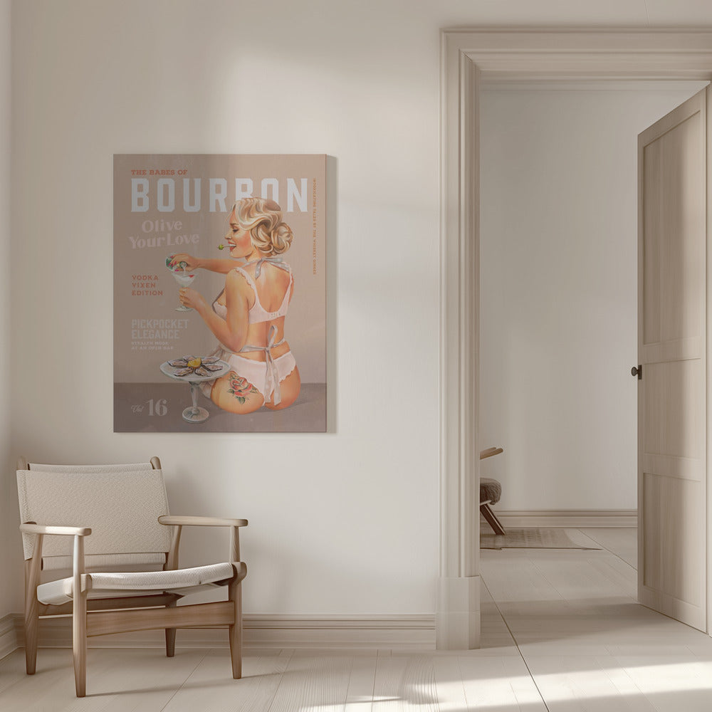 Vodka Martini Retro Pinup Poster Canvas Wall Art | Babes of Bourbon Vol 16 Vintage Vodka Martini Pin Up Girl