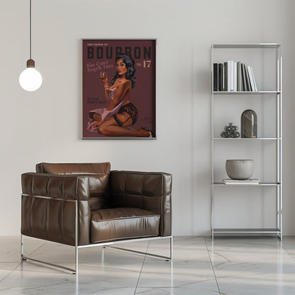 Retro Whiskey Pinup on Burgundy Background Canvas Wall Art