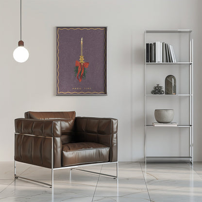 Wall art Candle with bow and spruce sprigs Canvas Print