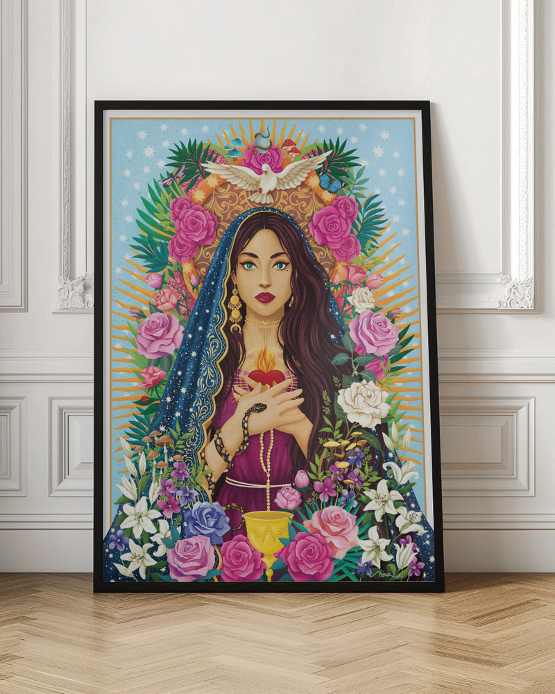 Floral Devotional Woman Portrait Canvas Wall Art | Mother Mary / Mary Magdalen