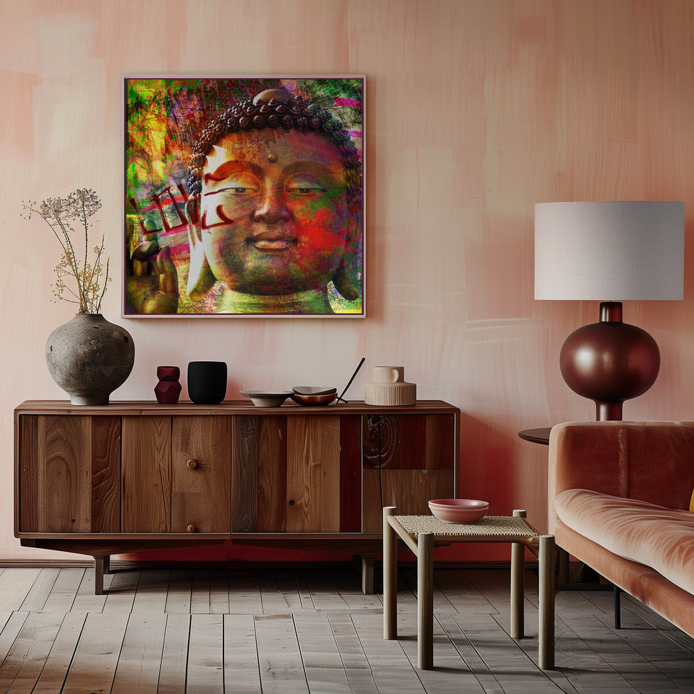 Colourful Buddha Face Street Art Collage Canvas Wall Art | Budalove