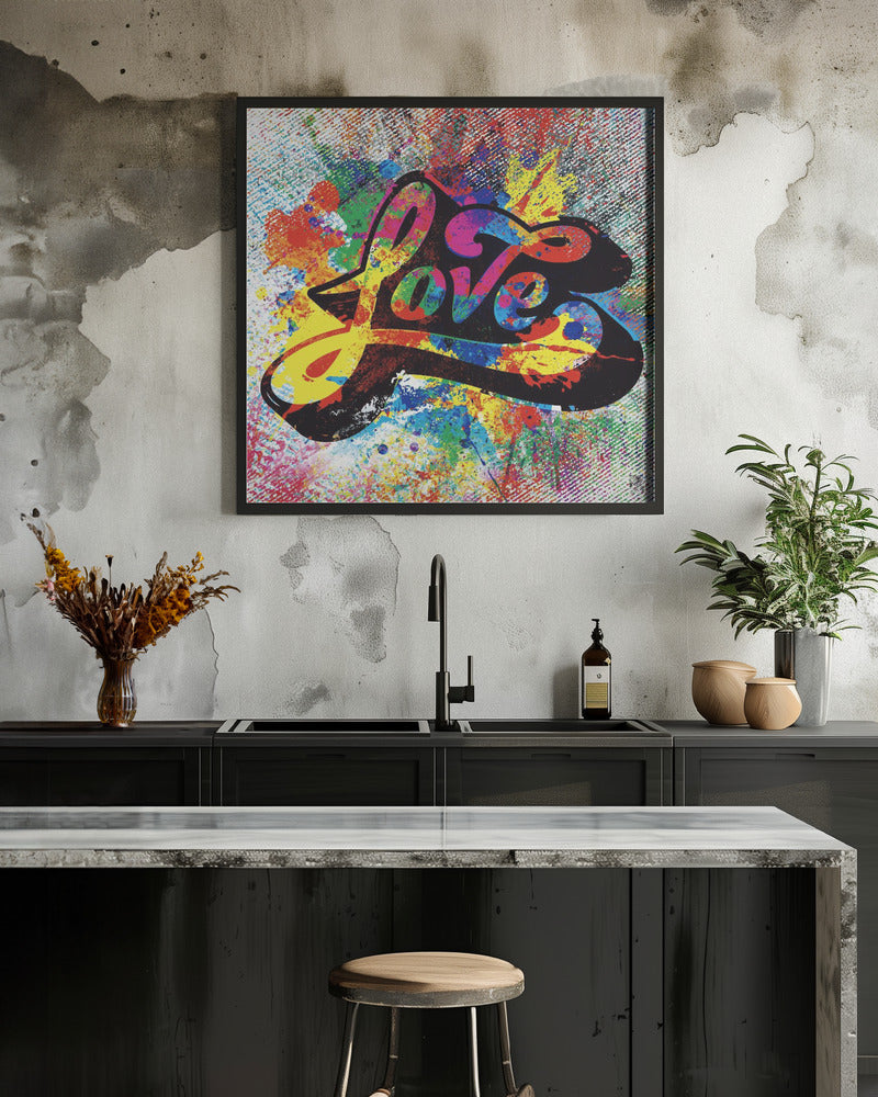 Multicoloured Love Typography Splash Art Canvas Wall Art
