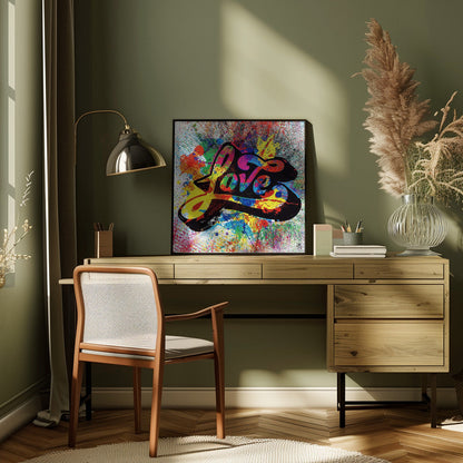 Multicoloured Love Typography Splash Art Canvas Wall Art