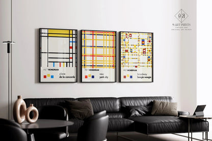 Piet Mondrian STATEMENT TRIO| New York City, Broadway & Concorde Mid-Century Modern Art Available Framed