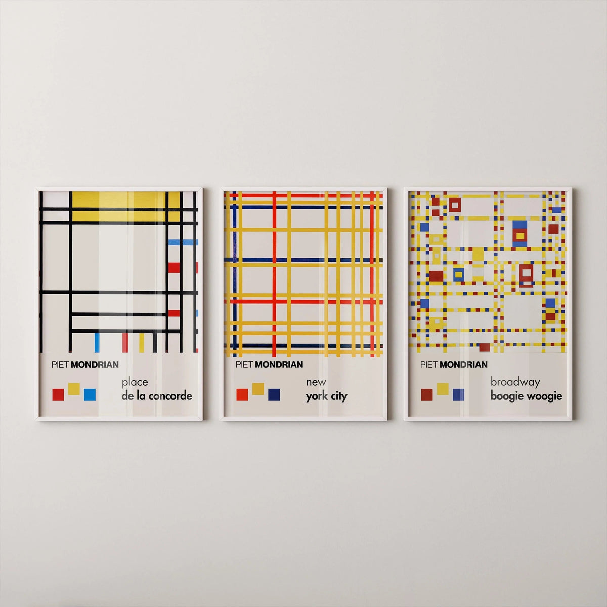 Piet Mondrian STATEMENT TRIO| New York City, Broadway & Concorde Mid-Century Modern Art Available Framed