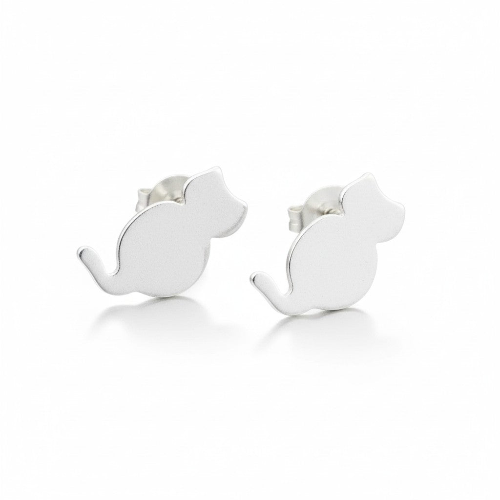 Boucles d'oreilles clous en argent plaqué motif chat