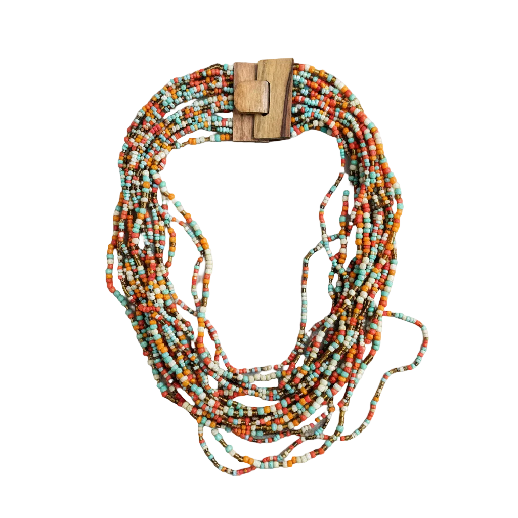 Multi Strand Necklace with Wooden Clasp