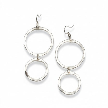 Double Hoop Metal Earrings - Silver Colour