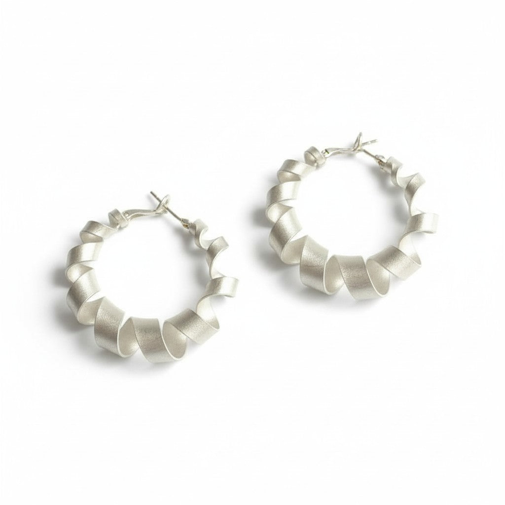 Spiral Hoop Stud Earrings - Silver Plate
