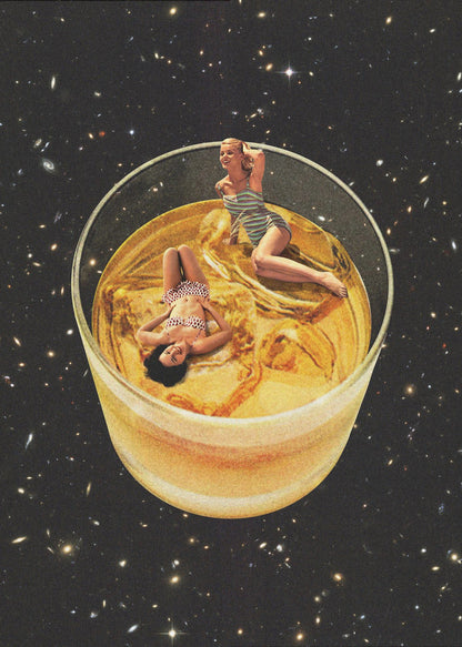 Surreal Whiskey Glass with Miniature Figures Canvas Wall Art | Whisky besties - On the rocks