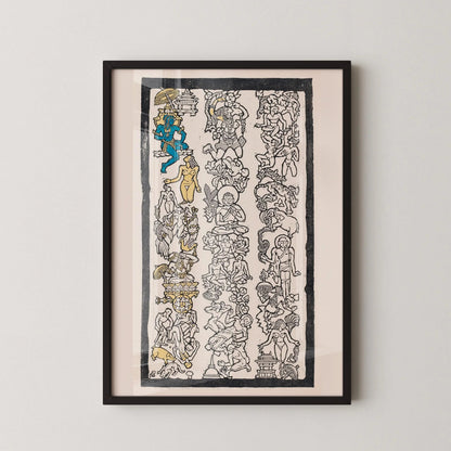 Reijer Stolk Indian Motif Woodcut Print: Symbolist Art, Gold & Blue Accents