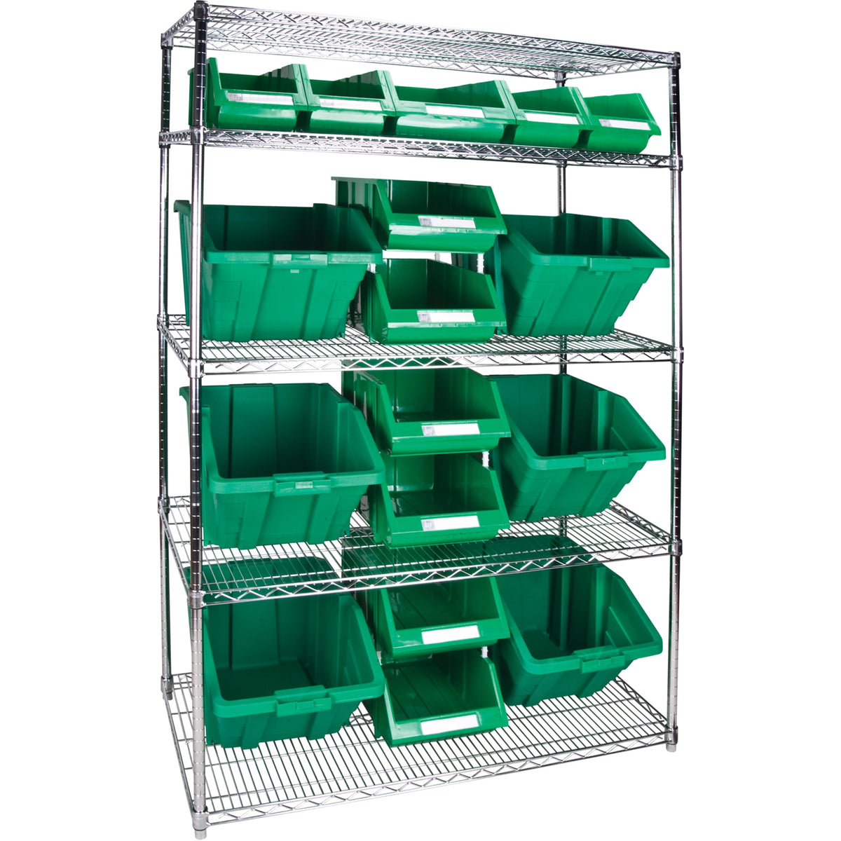Étagère métallique robuste avec bacs de rangement, 5 niveaux, 122 cm L x 188 cm H x 61 cm P