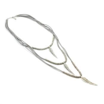 Suede Necklace With Feathers