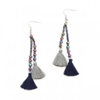 Double Tassel Crystal Drop Earring
