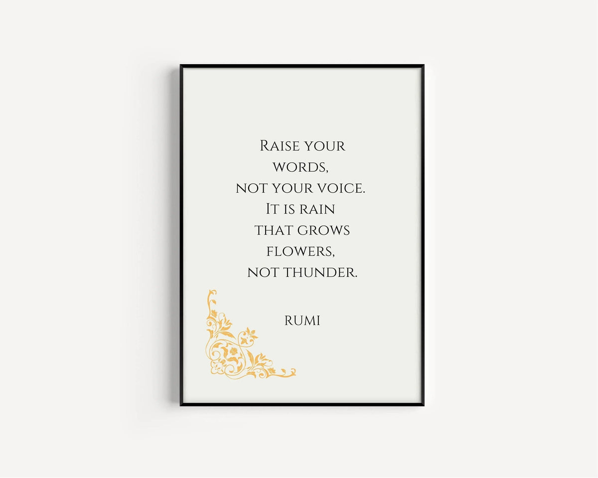 Rumi Quote Art Print: Rain & Thunder Poem, Beige Inspirational Poster