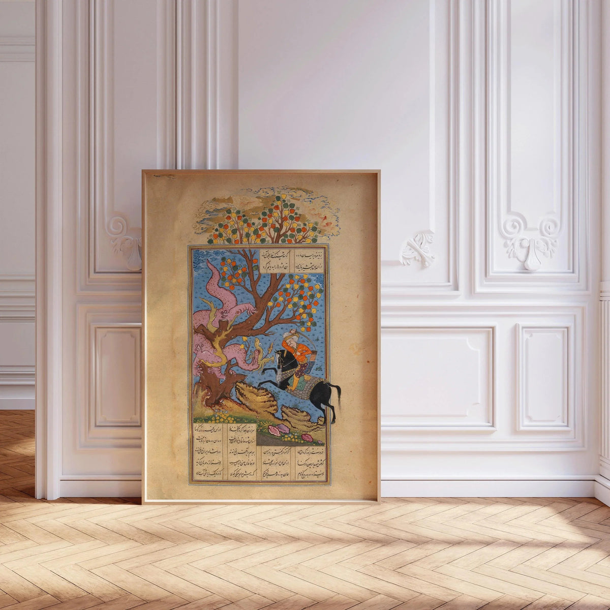 Persian Miniature Art Print: Rustam Battles a Div - Shahnama Giclee