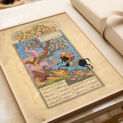 Persian Miniature Art Print: Rustam Battles a Div - Shahnama Giclee