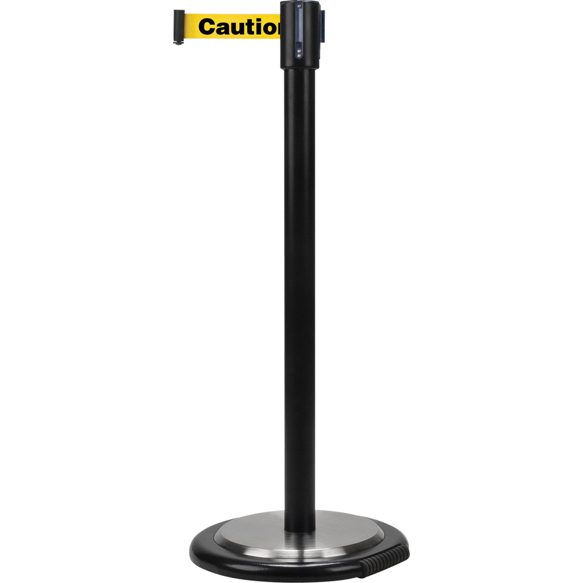 Poteau de guidage autoportant, acier, 89 cm H, sangle jaune, longueur de sangle 2,1 m