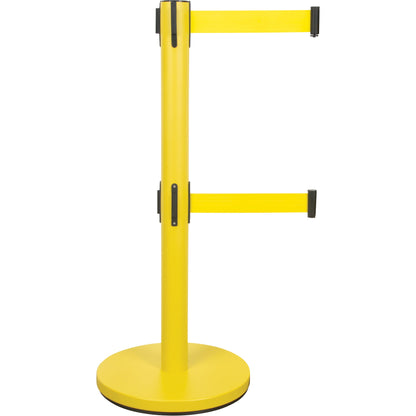 Poteau de guidage double sangle, acier, 89 cm H, sangle jaune, 2,1 m de long