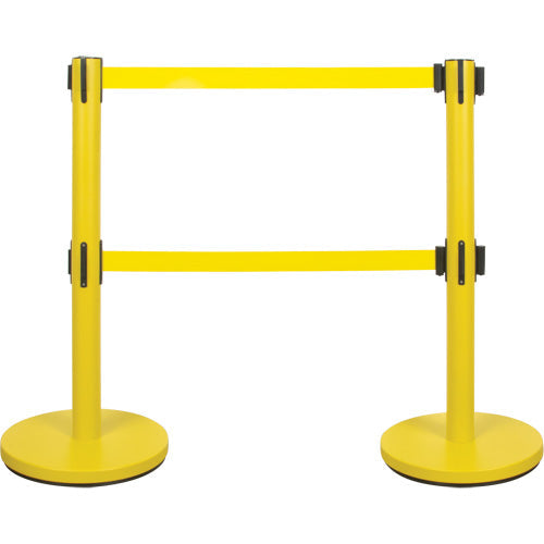 Poteau de guidage double sangle, acier, 89 cm H, sangle jaune, 2,1 m de long