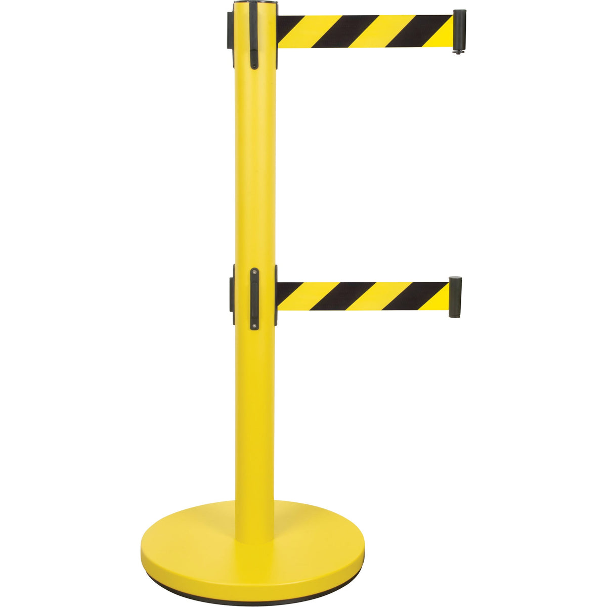 Poteau de guidage à double sangle, acier, 89 cm H, bande noire/jaune, longueur de bande 2,1 m