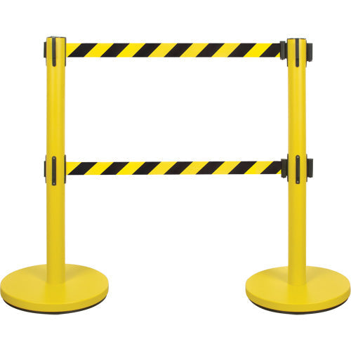 Poteau de guidage à double sangle, acier, 89 cm H, bande noire/jaune, longueur de bande 2,1 m