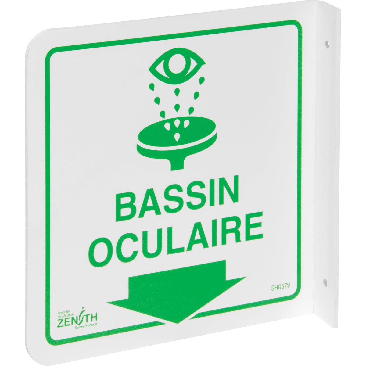Panneau en saillie à 90° "Bassin Oculaire", 8" x 8", plastique, français avec pictogramme