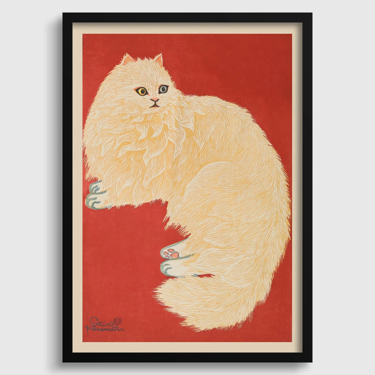 Shiro Kasamatsu - The White Cat: Vintage Japanese Woodblock Art Giclee Print