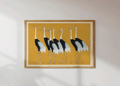 Estampes d'art de grues japonaises : Style Ukiyo-e, Duo Shin Hanga Jaune