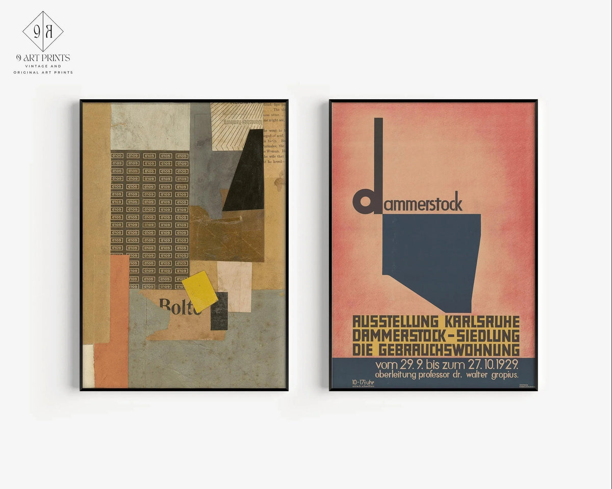 Kurt Schwitters Art Print Duo: Mid-Century Bauhaus Dadaist Posters