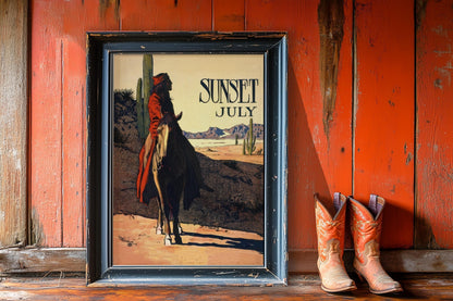 Estampe de couverture de Maynard Dixon pour le magazine Sunset : Cowboy occidental et art amérindien